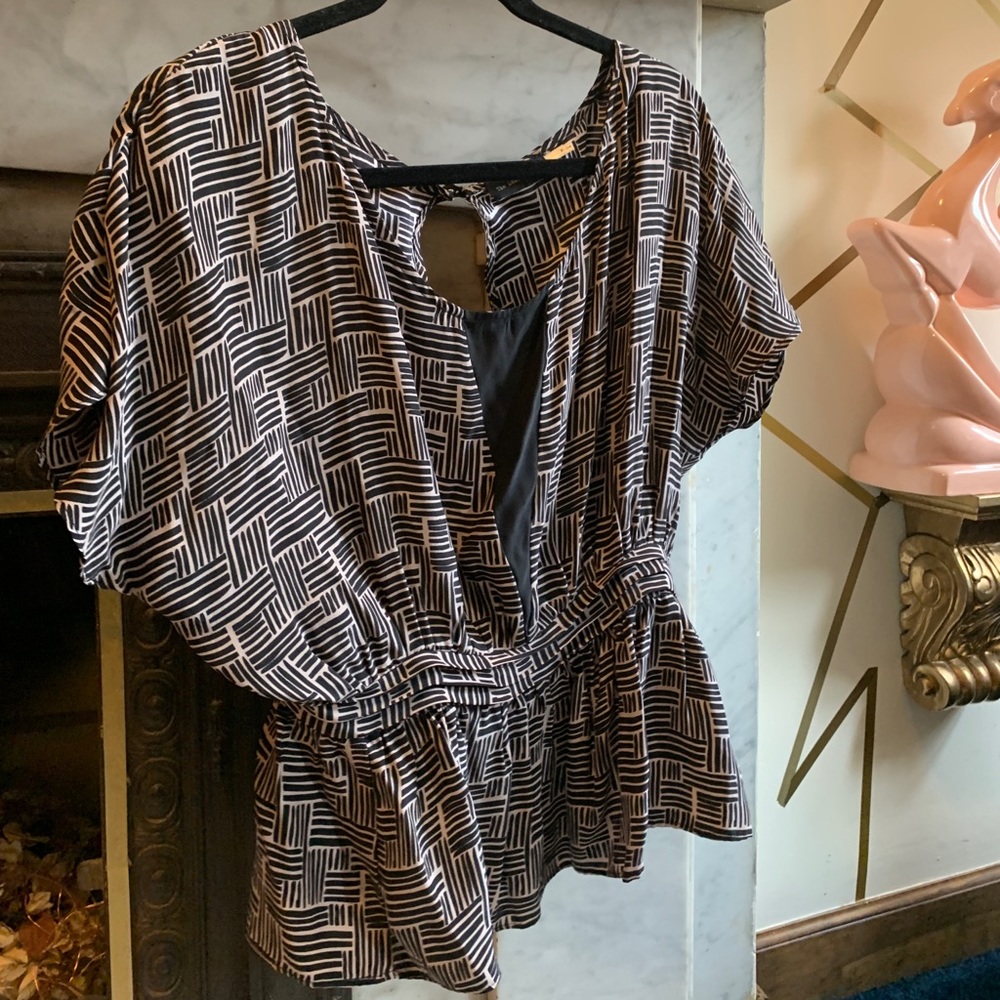 The Addison Story peplum black white open back XS